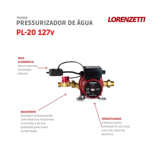 Pressurizador De Água Pl20 Vermelho/preto Lorenzetti 127V - Imagem principal - 8fdb5b6c-813a-4d7a-bacf-1e123ceb9a38