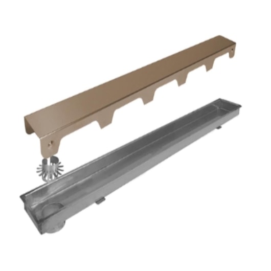 Ralo Linear Inox 304  Ouro Polido Com 2 Saídas Mozaik 110cm - Imagem principal - 6dab3c80-2678-4e64-8b42-cb68e23adc72