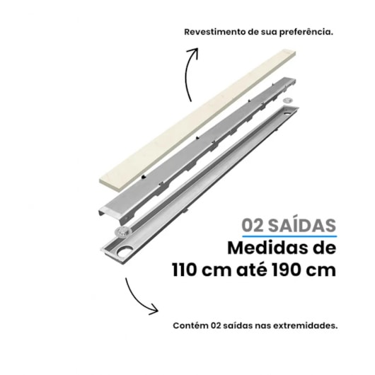Ralo Oculto Linear Com 2 Saídas Mozaik 190cm - Imagem principal - c2280cf1-d3d3-4b23-9718-aeb36c366f3b