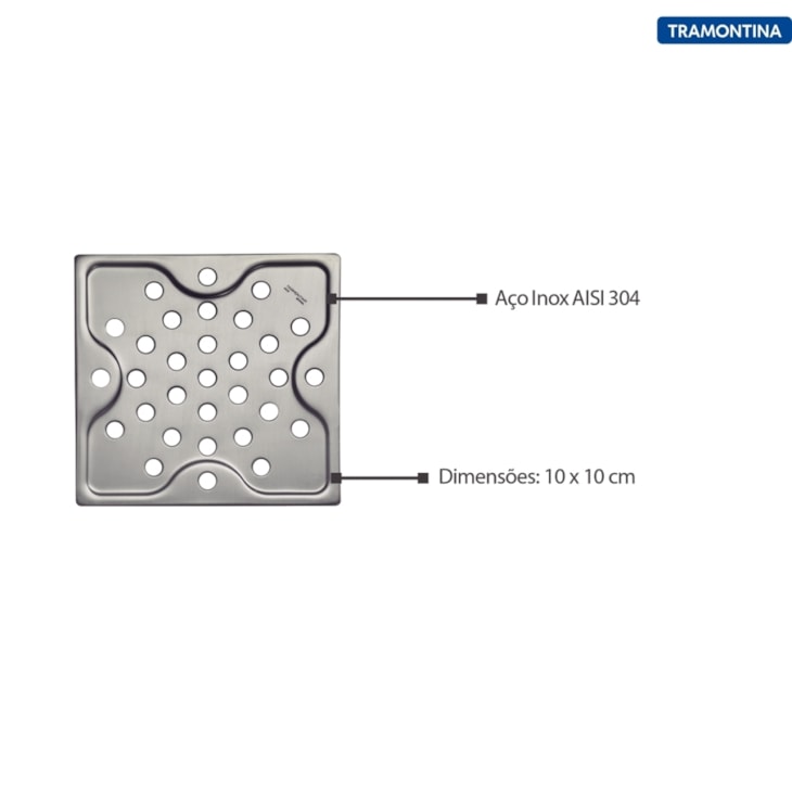 Ralo Quadrado em Aço Inox 10x10cm Tramontina