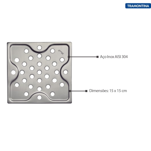 Ralo Quadrado em Aço Inox 15x15cm Tramontina - Imagem principal - f6936acf-3685-4f23-a16b-148fc33405cb