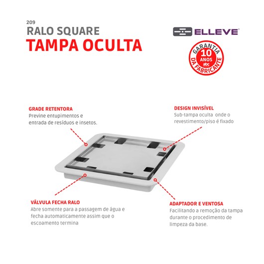 Ralo Square Com Tampa Oculta 209 Linear 15x15cm  - Imagem principal - 5145581c-4a0a-4cf4-ada7-61d0e5436e79
