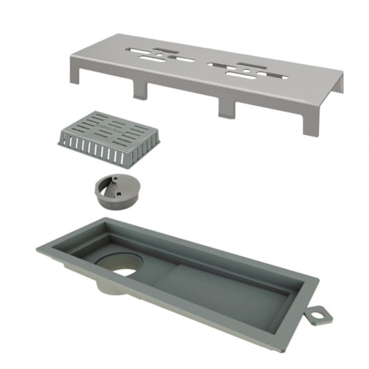 Ralo Tiny Pvc 25cm Com Tampa Inox Escovado Vazado Linear - Imagem principal - b0ef8805-15de-43cd-a66a-a257d7cdaddf
