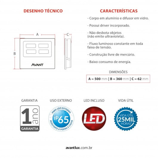 Refletor De Led Slim400 Luz Branca Bivolt Avant 6500k - Imagem principal - e0695cb0-7c91-484c-9457-a07a77a58338