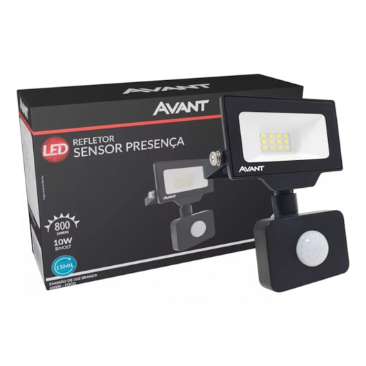 Refletor Led Com Sensor De Presença Emissão De Luz Branco Avant 10W 6500K - Imagem principal - 0e152e9e-0e89-484c-a26d-7e6e5b111b81