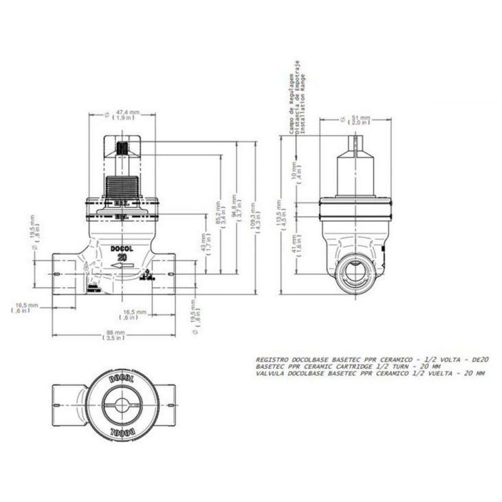 Registro Ppr Cerâmico 1/2 Volta 20mm Basetec Docol