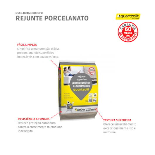 Rejunte Porcelanato/mármore/granito Sc 5kg Tijolo Quartzolit - Imagem principal - 3c08755b-56e6-4512-82a9-bec0de07d19d