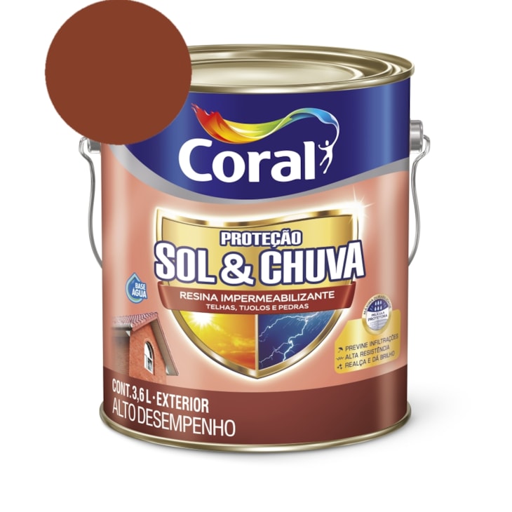 Resina Impermeabilizante Proteção Sol & Chuva Vermelho Óxido 3,6L Coral