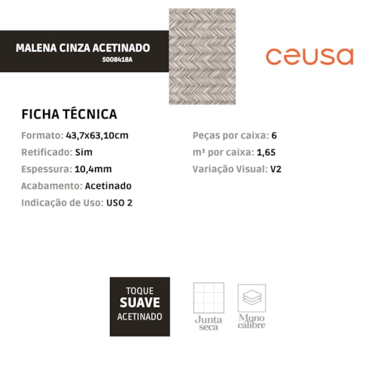 Revestimento Ceusa Escama Malena Cinza Acetinado 43,7x63,10cm Retificado  - Imagem principal - 849bb07d-530e-451c-bbcb-63abf6694ef2