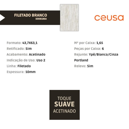 Revestimento Ceusa Filetado Branco Acetinado 43,7x63,1cm Retificado - Imagem principal - b24a0f34-68e6-44b2-976c-ceb28ccc807a