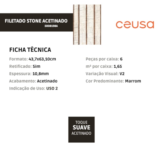 Revestimento Ceusa Filetado Stone Acetinado 43,7x63,10cm Retificado  - Imagem principal - 0acf8318-d9d5-4467-9878-40bc1c49f753