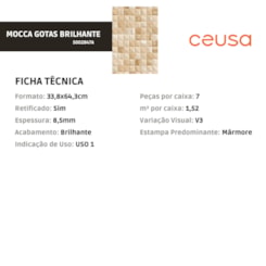 Revestimento Ceusa Mocca Gotas Brilhante 33,8x64,3cm Retificado 