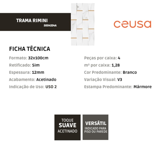 Revestimento Ceusa Trama Rimini Acetinado 32x100cm Retificado  - Imagem principal - c7fd7569-0a5a-40d3-bc1e-2f701724ffa5