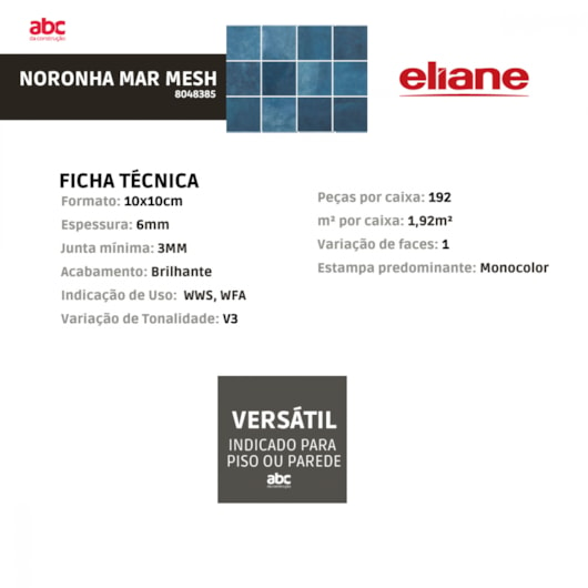 Revestimento Eliane Noronha Mar Mesh Brilhante 10x10cm Bold - Imagem principal - 943dd0dd-2046-49e3-ac12-b6976bed5f97