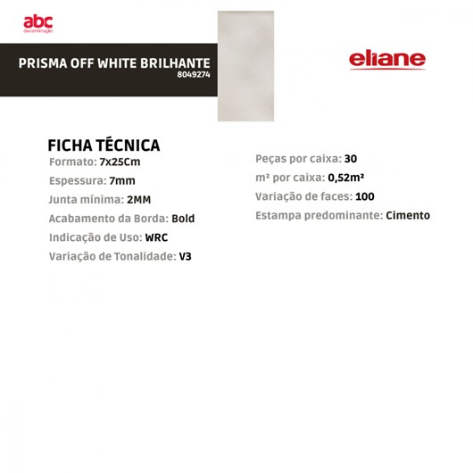 Revestimento Eliane Prisma Off White Brilhante 7x25cm Bold - Imagem principal - 59405898-2869-43b9-a142-5279d100a0c6