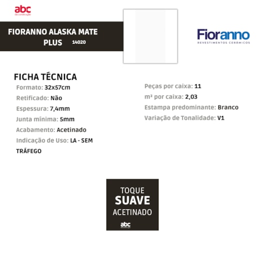 Revestimento Fioranno Alaska Mate Plus Branco Acetinado 32x57cm Bold - Imagem principal - c18e3102-612a-407b-a701-0c1b5a69ed4a