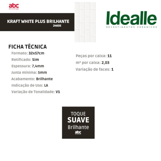 Revestimento Idealle Kraft White Plus Tijolinho Brilhante 32x57cm Bold - Imagem principal - cc36ff2c-c001-4f5e-8537-edd5fc212ecb