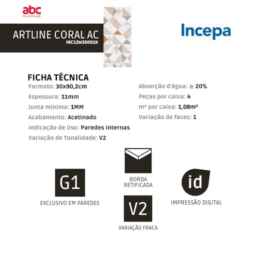 Revestimento Incepa Artline Coral Acetinado 30x90,2cm Retificado - Imagem principal - 2b1419fc-be7e-4135-a4c4-d3e2fc140a44