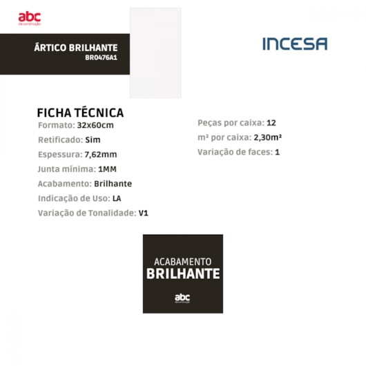 Revestimento Incesa Ártico Brilhante 32x60cm Branco Retificado  - Imagem principal - ea99f46e-3125-4024-8b19-bb718b98ab06