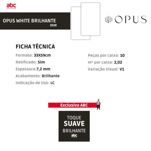 Revestimento Opus White Brilhante 33x59cm Retificado - Imagem principal - 962d4748-fa52-4df9-bef5-38b981dc54db