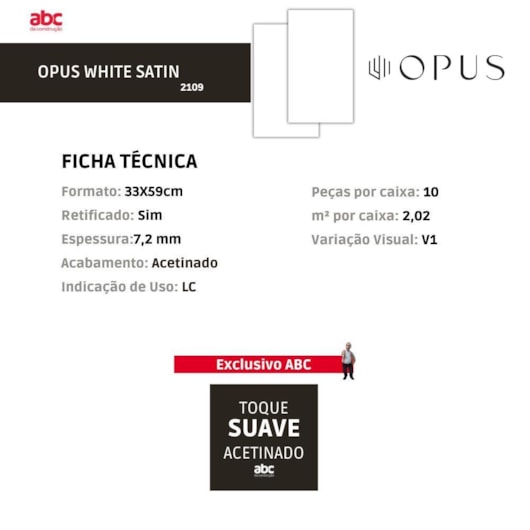 Revestimento Opus White Satin 33x59cm Retificado - Imagem principal - fa9f4997-e5f6-43f3-a9ba-a80934368ab4