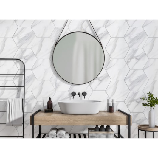 Revestimento Para Fachada Hexagonal Ceral Calacata Acetinado 11,5x11,5cm - Imagem principal - db9cd749-1516-4d42-ab97-9291ea102b51