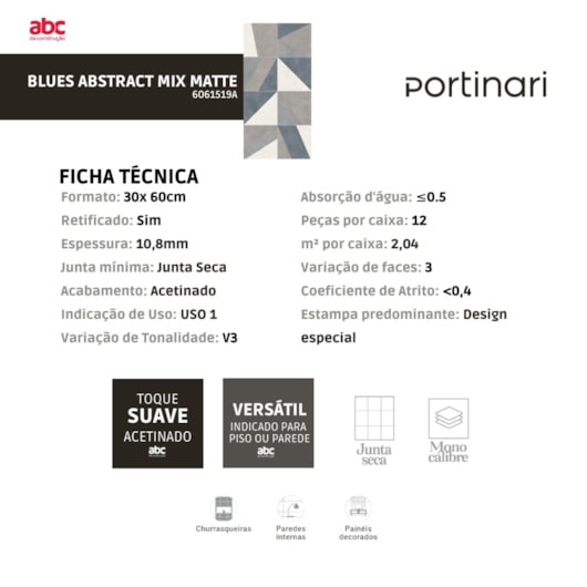 Revestimento Portinari Blues Abstract Mix Matte 29,1x58,4cm Retificado - Imagem principal - 7080442f-0235-46f5-abbe-6281ff5c0b1c