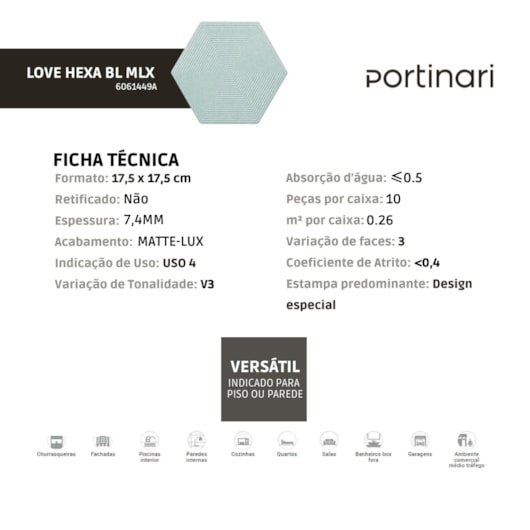 Revestimento Portinari Love Hexa Bl Mlx 17,5x17,5cm Bold - Imagem principal - 99760cb5-4d66-4cc9-9fcb-3cd699a2b135