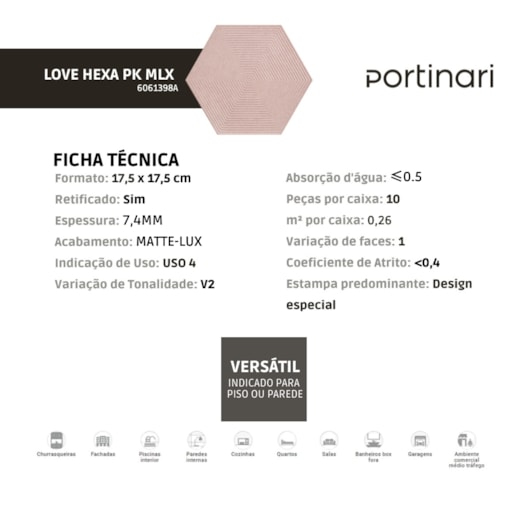 Revestimento Portinari Love Hexa Pk Mlx 17,5x17,5cm Retificado - Imagem principal - 22750c88-52f7-4489-bc33-f0cc1b72346e