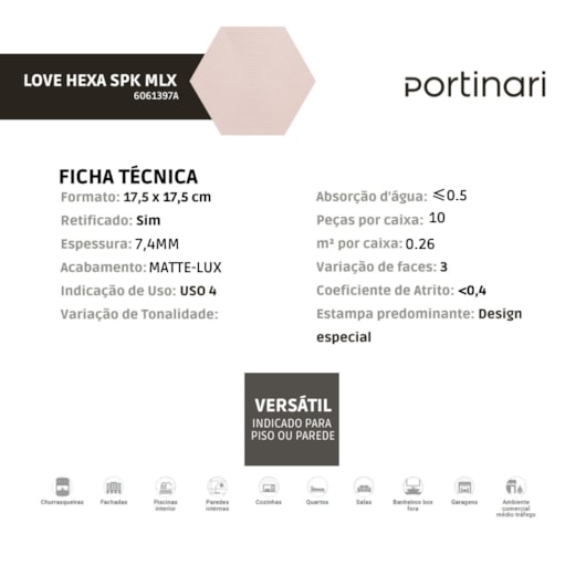 Revestimento Portinari Love Hexa Spk Mlx 17,5x17,5cm Retificado - Imagem principal - c111ebd6-7369-41aa-9781-96ddf9c2f153