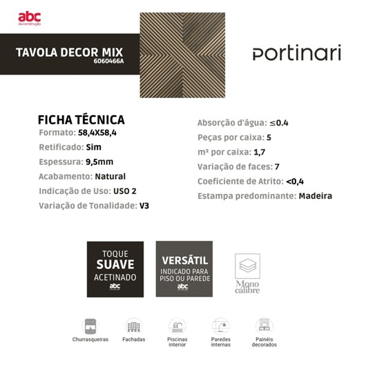 Revestimento Portinari Tavola Decor Mix Natural 60x60cm Retificado - Imagem principal - b4a5ea63-278e-4ed3-a26e-a25ddffe3d66
