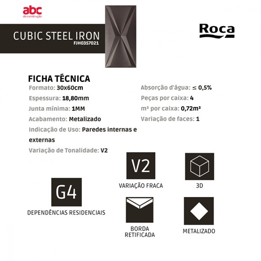 Revestimento Roca Cubic Steel Iron Matte 30x60cm Grafite Retificado  - Imagem principal - 610ec6e7-deb8-4912-8401-4c62de57b60f