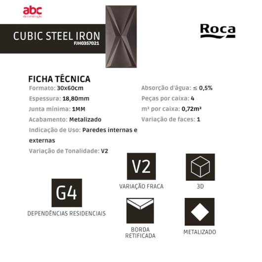 Revestimento Roca Cubic Steel Iron Matte 30x60cm Grafite Retificado - Imagem principal - deb7d947-dc6a-4624-bcad-d6bb19c9110e