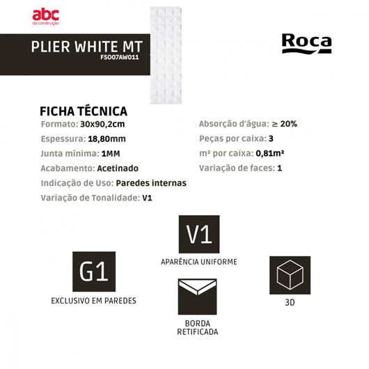 Revestimento Roca Plier White Matte Acetinado 30x90,2cm Branco Retificado  - Imagem principal - 1665a338-f130-4a76-b05c-78708ab85724