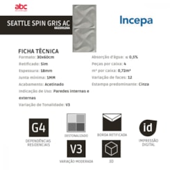 Revestimento Roca Seattle Spin Gris Acetinado 30x60cm Cinza Retificado 