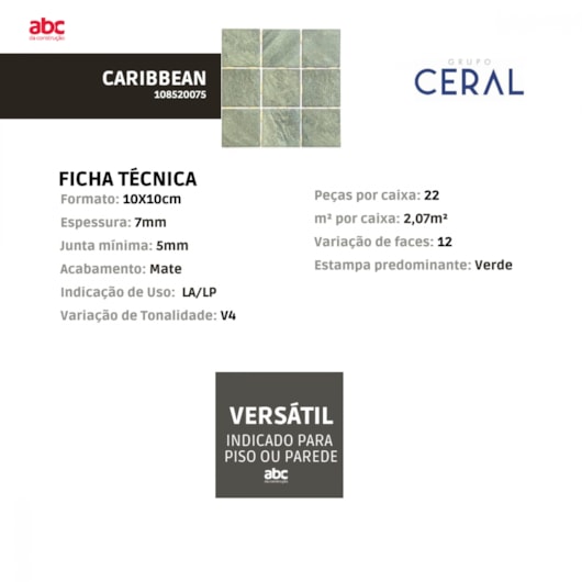Revestimento Telado Ceral Caribbean HD Acetinado 10x10cm - Imagem principal - 210023a2-135e-4fb3-a72d-99d87517faa3