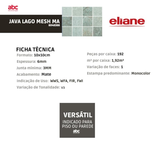 Revestimento Telado Eliane Java Lago Mesh Mate 10x10cm Bold - Imagem principal - 8ca1e9ce-bc2c-45a3-b5a6-b27c036de240