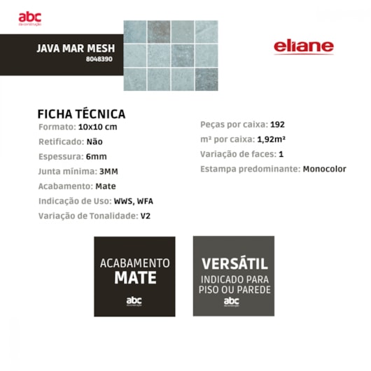 Revestimento Telado Eliane Java Mar Mesh Ma 10x10cm - Imagem principal - e3c54d76-9dd9-42bb-8977-ed380e6d33a2