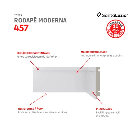 Rodapé Moderna 10cmx2,40m Branco 457 C/ Friso Santa Luzia - Imagem principal - b96bda38-f972-41cb-80d7-a60ef86e0958