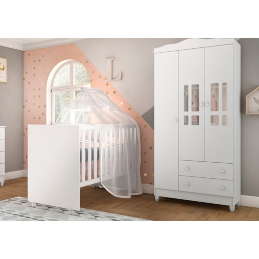 Roupeiro Ariel 3 Portas Branco Brilho Carolina Baby - Imagem principal - 2464db32-3712-42a0-b7fe-f14bda4b1fe4