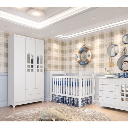 Roupeiro Selena 3 Portas Branco Brilho Carolina Baby - Imagem principal - 260c866f-f116-4d6b-a16f-3029e6ab4ba5