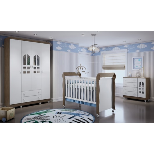 Roupeiro Selena 4 Portas Branco Fosco/amadeirado Carolina Baby - Imagem principal - 8c893c64-efc7-42b0-83fc-d0b74e729786