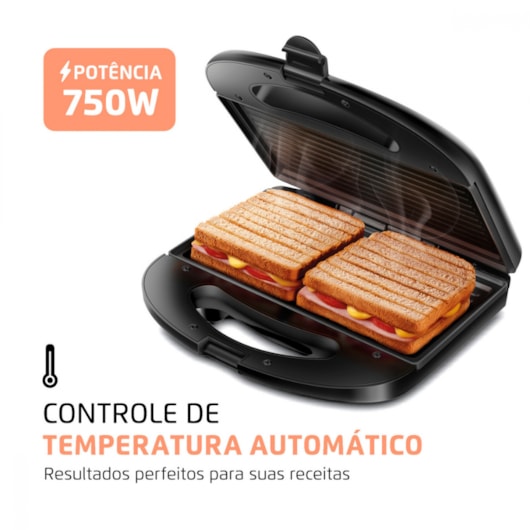 Sanduicheira Master Grill S20 Preto E Inox Mondial 127V 750W - Imagem principal - aae1dc8d-2c58-4226-8103-5fae5e7cb319