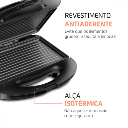 Sanduicheira Master Grill S20 Preto E Inox Mondial 127V 750W - Imagem principal - 380e6943-9c9d-414a-9e60-f2c4a8a9a884