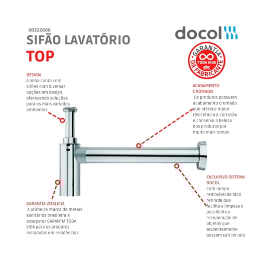 Sifão Para Lavatório Com Copo Top  Cromado Docol - Imagem principal - 69b55aaf-ecf0-40b4-95c7-0fe9c356d2d8