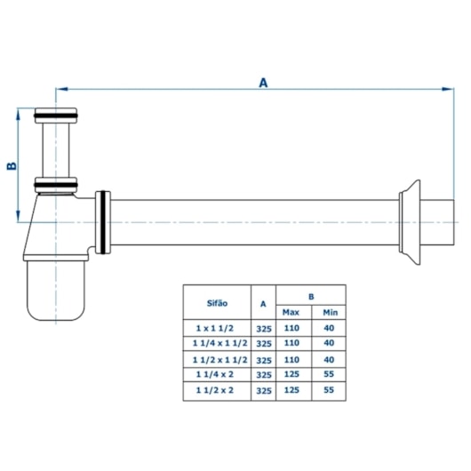 Sifão Regulável Para Cozinha 1.1/2x2 Cromado Fani - Imagem principal - 169f356a-0b4b-457c-9824-75152a2d8a43