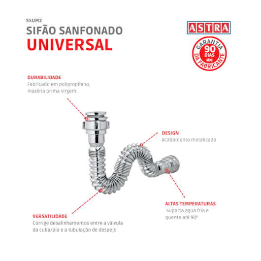Sifão Universal  Sanfonado Simples Cromado Astra - Imagem principal - 130067c3-c818-44dd-a6f6-159a0c6217ec