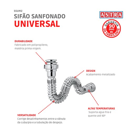 Sifão Universal  Sanfonado Simples Ssum2 Cromado Astra - Imagem principal - 9f74cf71-aad4-4708-8251-4f308727c0c1