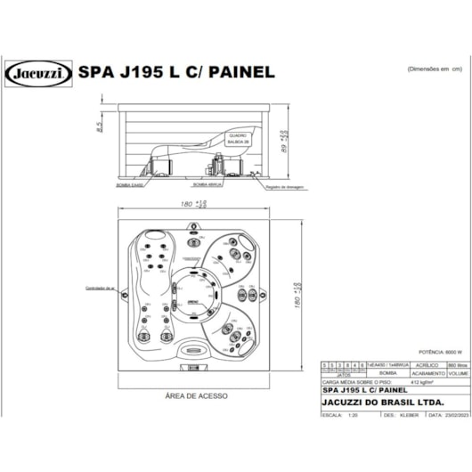 Spa 5 Lugares Com Aquecedor e com Painel J195-L 60hz Jacuzzi 180cm X 180cm X 89cm - Imagem principal - 8079ba94-2e2e-445e-9f09-006436a50c9c
