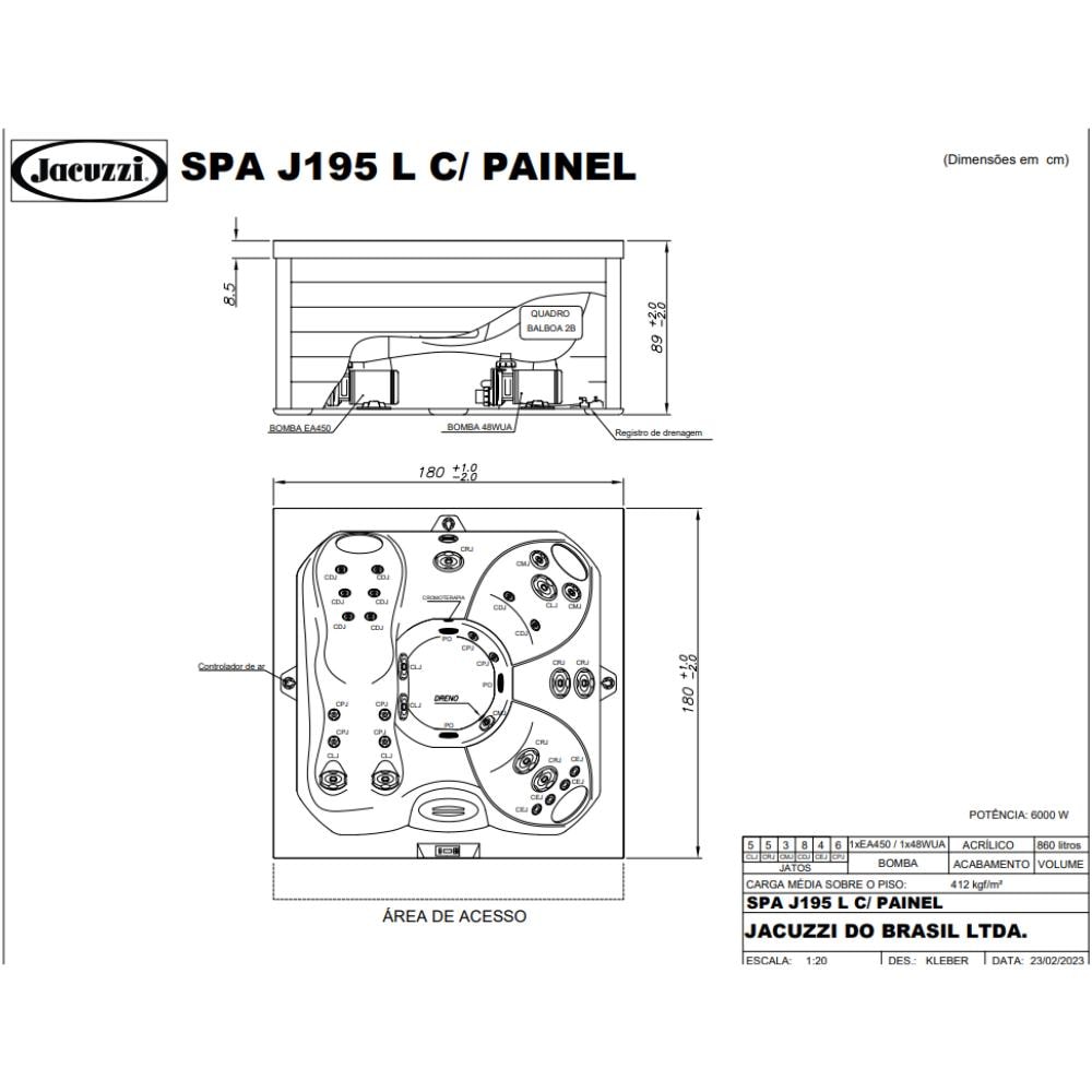 Spa 5 Lugares Com Aquecedor e com Painel J195-L 60hz Jacuzzi 180cm